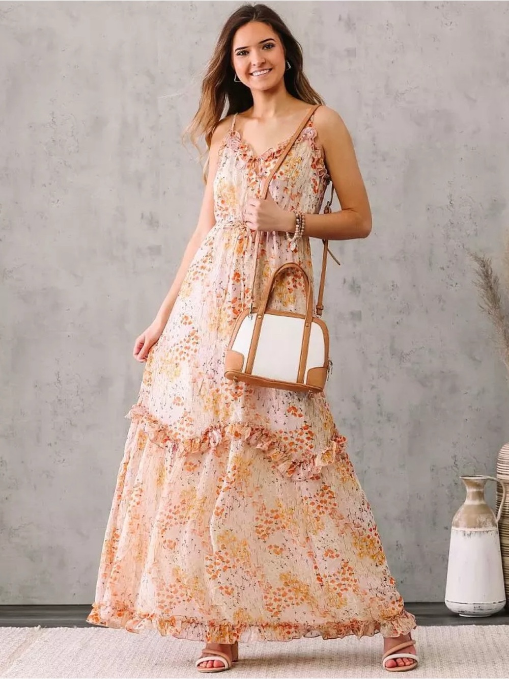 june & judson Floral Ruffle Maxi Dress size L nwot